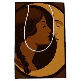 Sacola Para Presentes Média Garota Art Déco Gótica e Lua Crescente 