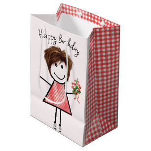 Sacola Para Presentes Média Garota Bonita Com Buquê De Aniversário