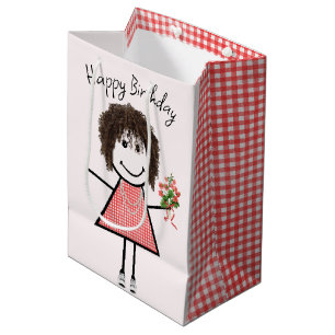 Sacola Para Presentes Média Garota Bonita Com Buquê De Aniversário