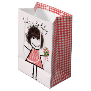 Sacola Para Presentes Média Garota Bonita Com Buquê De Aniversário