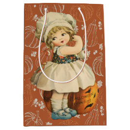 Sacola Para Presentes Média Garota Carving Apple Halloween