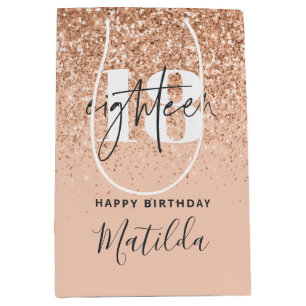 Sacola Para Presentes Média Garota cintilante moderna 18ª festa de aniversário