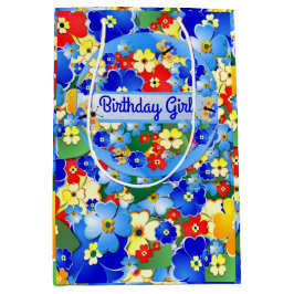 Sacola Para Presentes Média Garota de Aniversário Colorida Flores