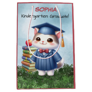 Sacola Para Presentes Média Garota de Gato Bonita para Graduação do Jardim Inf