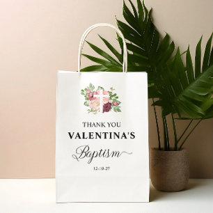 Sacola Para Presentes Média Garota Floral Rosa do Batismo