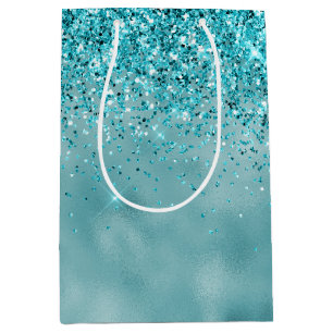 Sacola Para Presentes Média Garota Glitz Aqua Turquoise Glitter