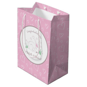 Sacola Para Presentes Média Garota Rosa Primavera Chá de fraldas Bunny