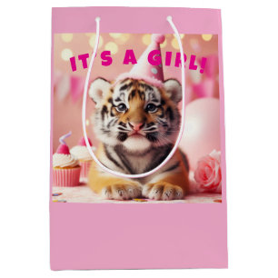 Sacola Para Presentes Média Garota Rosa Rosa Tigre