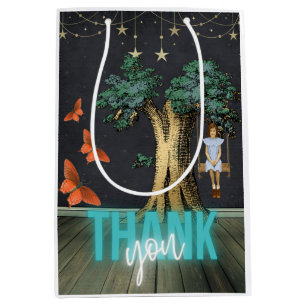 Sacola Para Presentes Média Garota Whimsical Em Swing Surreal Obrigado