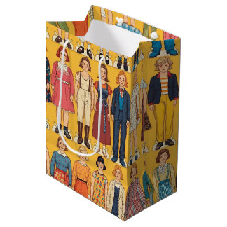 Sacola Para Presentes Média Garotas de Boneca de Papel Retro Moda Vintage dos 