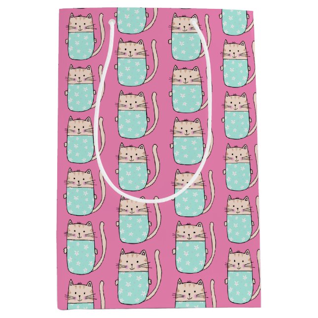Sacola Para Presentes Média Garotas gato fofas rosa (Frente)