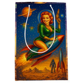 Sacola Para Presentes Média Garotas Pin-Up Espaço Retro Ficção Científica
