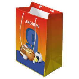 Sacola Para Presentes Média Garoto 9º Aniversário de Esportes