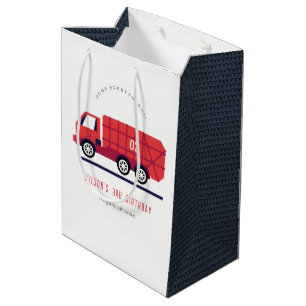 Sacola Para Presentes Média Garotos De Caminhão De Lixo Vermelho Cuto A Qualqu