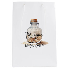 Sacola Para Presentes Média Garrafa de Estrela-do-Mar de Areia de Praia