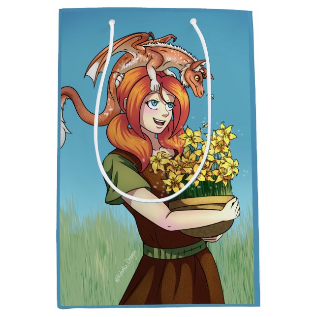 Sacola Para Presentes Média Gathering Flowers with a Dragon (Frente)