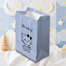 Sacola Para Presentes Média Gatinho azul esbranquiçado minimalista