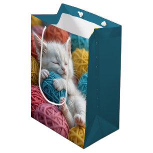 Sacola Para Presentes Média Gatinho De Aniversário Em Yarn Balls