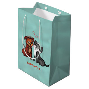 Sacola Para Presentes Média Gatinho e puppy, Edite seu texto