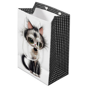 Sacola Para Presentes Média Gatinho giro Vestindo colar de pérolas