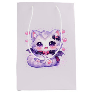 Sacola Para Presentes Média Gatinho Morcego Kawaii – Gato Alado Vampiro Fofo