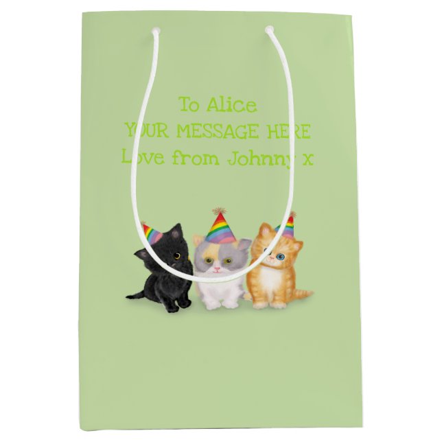 Sacola Para Presentes Média Gatinhos bonitos personalizados de presente de ani (Frente)