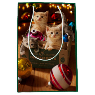 Sacola Para Presentes Média Gatinhos na Caixa de Ornamento