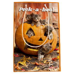 Sacola Para Presentes Média Gatinhos no Jack-o-Lanterna