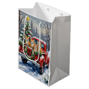 Sacola Para Presentes Média Gato Angora Turco Natal Caminhão Vermelho Festa