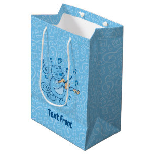 Sacola Para Presentes Média Gato Azul com Violino Pequeno Saco