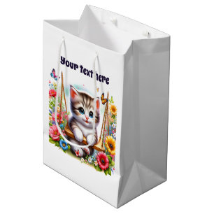 Sacola Para Presentes Média Gato bebê bonito personalizável