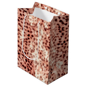 Sacola Para Presentes Média Gato Bonito, Rosa Dourado, Leopardo
