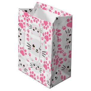 Sacola Para Presentes Média Gato branco e pata rosa, de cor branca