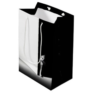 Sacola Para Presentes Média Gato Branco Na Sombra Preta