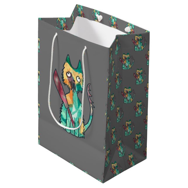 Sacola Para Presentes Média gato com faca (Frente inclinada)