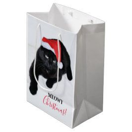 Sacola Para Presentes Média Gato com o chapéu vermelho do papai noel