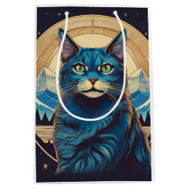 Sacola Para Presentes Média Gato Cymric Com Panorama Montanhoso Estrelas