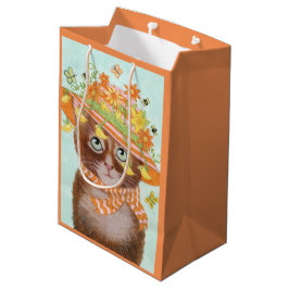 Sacola Para Presentes Média Gato da páscoa na capota da páscoa com borboletas