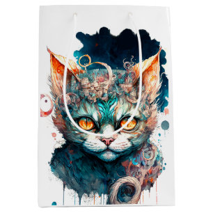 Sacola Para Presentes Média Gato de aquarela no estilo steampunk
