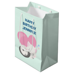 Sacola Para Presentes Média Gato de Gatinha Doce Dormindo com um Coração Grand