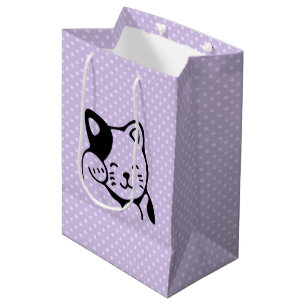 Sacola Para Presentes Média Gato de Gatinho Branco e Preto, Brancos, a acenar