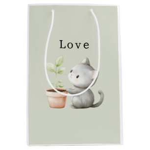 Sacola Para Presentes Média Gato de Jardim com Amor às Plantas