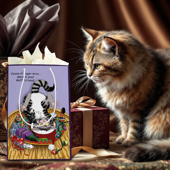 Sacola Para Presentes Média Gato de Natal (Criador carregado)