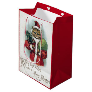 Sacola Para Presentes Média Gato de Natal, Louis Wain - Saco de Presente Médio