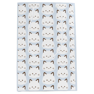 Sacola Para Presentes Média Gato de rosto fofo com fundo azul pastel
