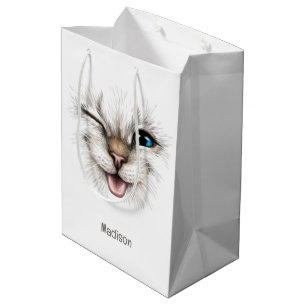 Sacola Para Presentes Média Gato de Winking de Nome Personalizado