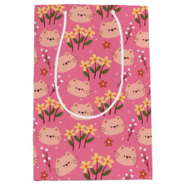 Sacola Para Presentes Média Gato e Flores de Cuta