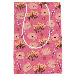 Sacola Para Presentes Média Gato e Flores de Cuta