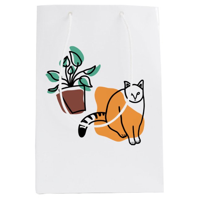Sacola Para Presentes Média Gato e planta (Frente)
