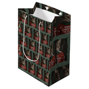 Sacola Para Presentes Média Gato engraçado de Natal fumando Meme sarcástico de